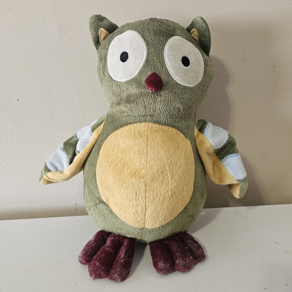 Lambs Ivy Enchanted Forest Owl Plush Toy 14" Soft Stuffed Green Yellow Burgundy